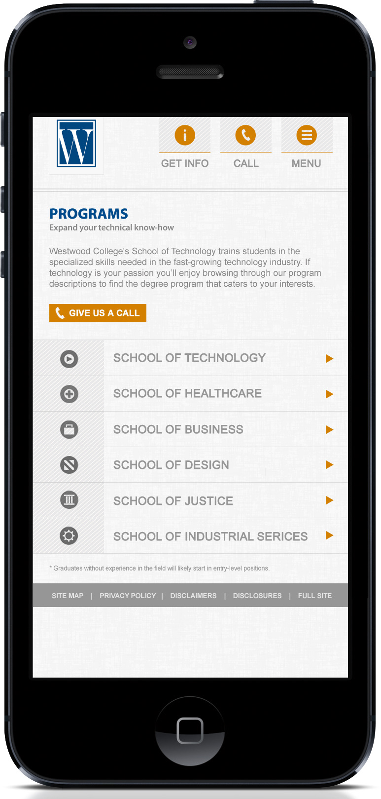 Westwood College Mobile Site project image 3
