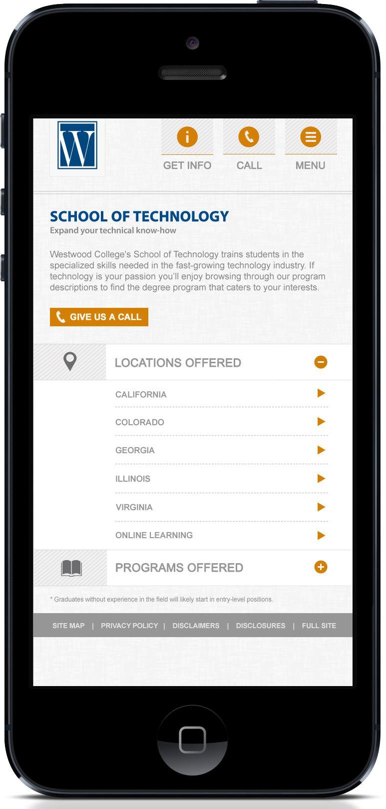 Westwood College Mobile Site project image 4