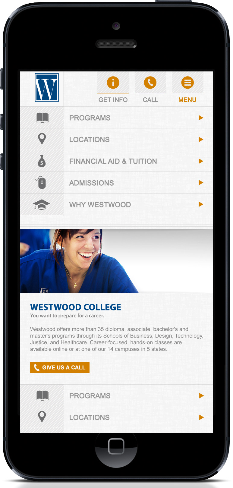 Westwood College Mobile Site project image 2