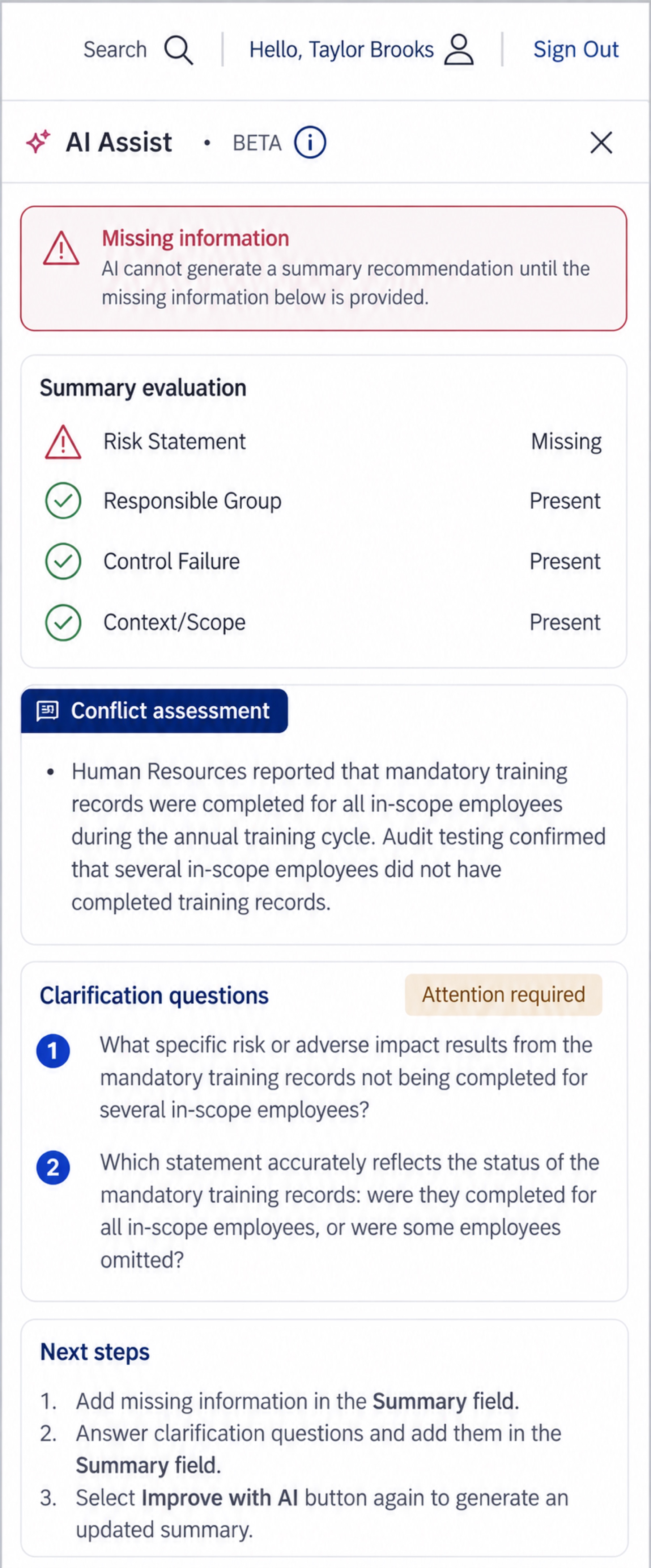 Record AI Assist interface